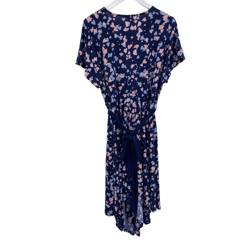 Torrid Heart Print Studio Knit Wrap Dress Size‎ 1X Blue Handkerchief hem pockets